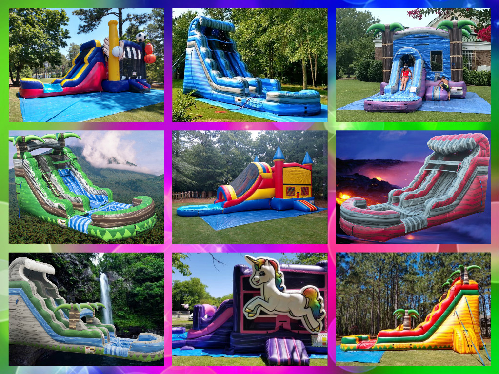 Choose from one of our exciting water slide or water slide and bounce combo to build your Bounce and Slide Party Package Choose from one of our exciting water slide or water slide and bounce combo to build your Bounce and Slide Party Package